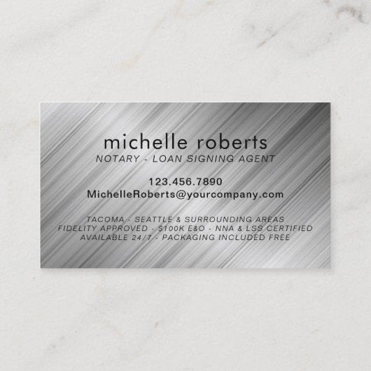 公証人ローン署名業者メタリックタイポグラフィフェイク 名刺 (裏面)