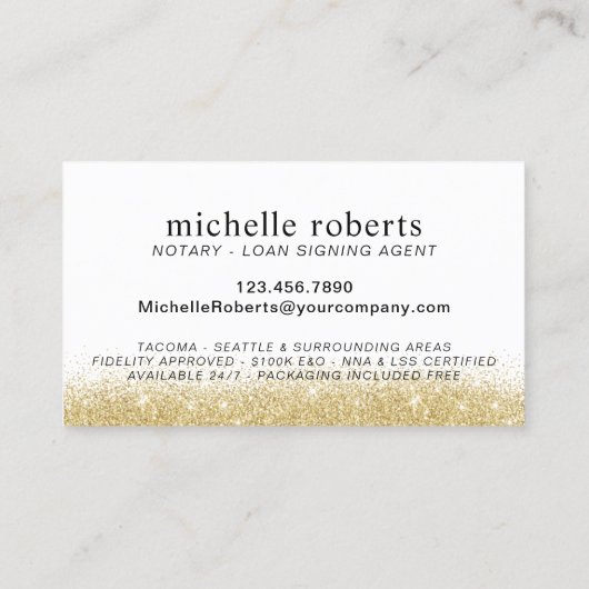公証人ローン署名業者モダン金ゴールドグリッター 名刺 (裏面)