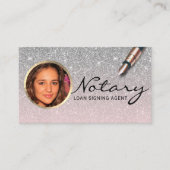 公証人ローン署名業者赤面ピンクシルバーフォト 名刺 (正面)