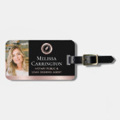 公証人公エレガント会写真ピンクローズ金ゴールドブラック ラゲッジタグ (正面横)