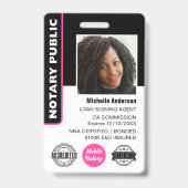 公証人公債署名エージェントの写真IDピンク バッジ (表面)