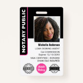 公証人公債署名エージェントの写真IDピンク バッジ (正面)