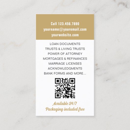 公証人公債署名エージェントの写真ID金ゴールド 名刺 (裏面)