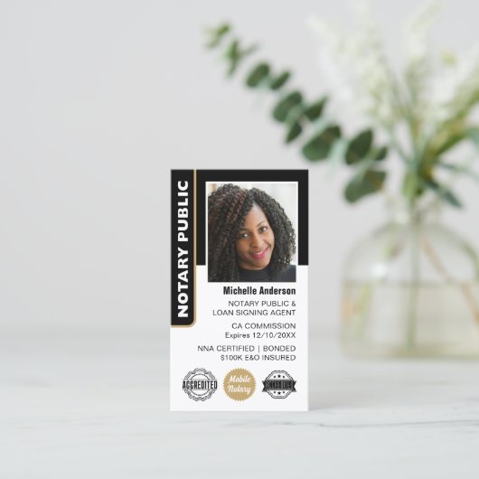 公証人公債署名エージェントの写真ID金ゴールド 名刺 (スタンド正面)