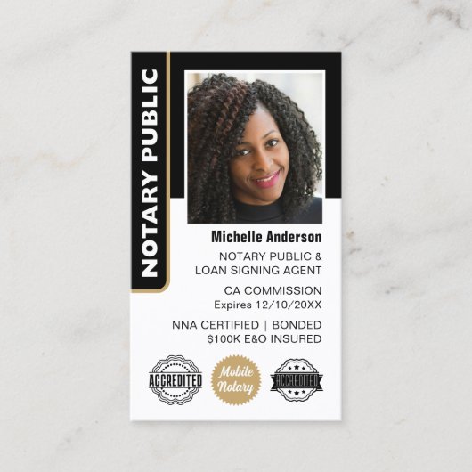 公証人公債署名エージェントの写真ID金ゴールド 名刺 (正面)