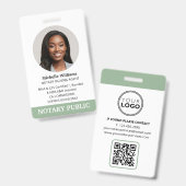 公証人公債署名エージェントIDフォトグリーン バッジ (正面＆裏面)