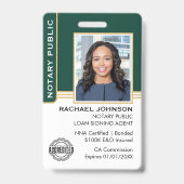 公証人公債署名エージェントID緑の金ゴールド バッジ (正面)