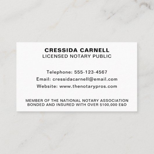 公証人公債署名モダン万年筆 名刺 (裏面)