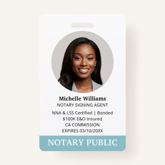 公証人公債署名業者の写真ターコイズ バッジ (正面)