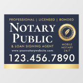 公証人公債署名業者ダークブルー金ゴールド ウィンドウサイン (シート)