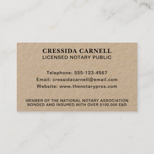 公証人公共アポスティーサービスヴィンテージクイル 名刺 (裏面)