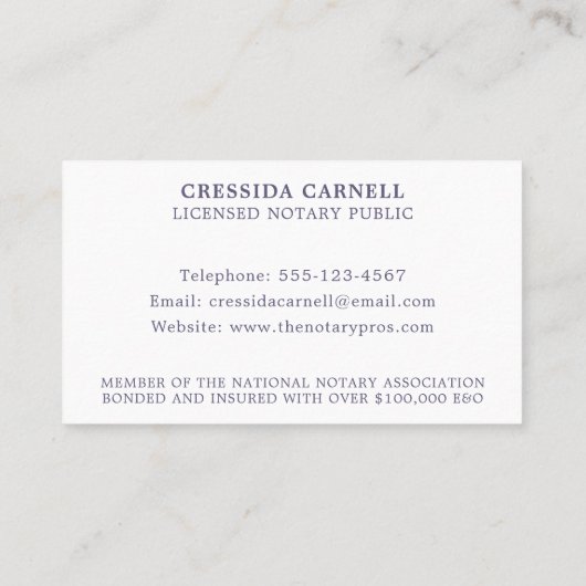 公証人公共アポスティーレサービス水の色の羽 名刺 (裏面)