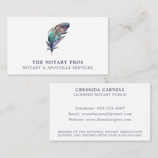 公証人公共アポスティーレサービス水の色の羽 名刺 (正面/裏面)