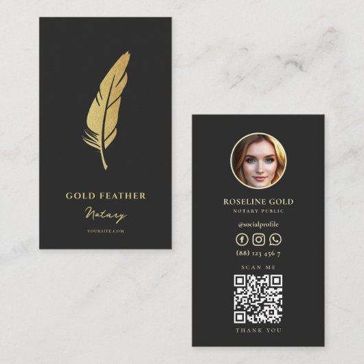 公証人公的署名エージェントコンサルタントブラック金ゴールド 名刺 (正面/裏面)