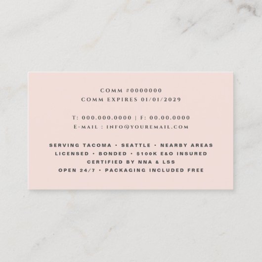 公証人公筆書道赤面ピンク 名刺 (裏面)