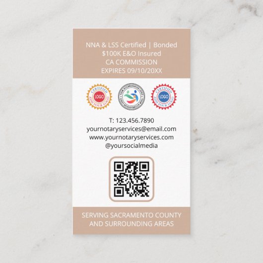 公証人公署写真QRコードベージュ 名刺 (裏面)