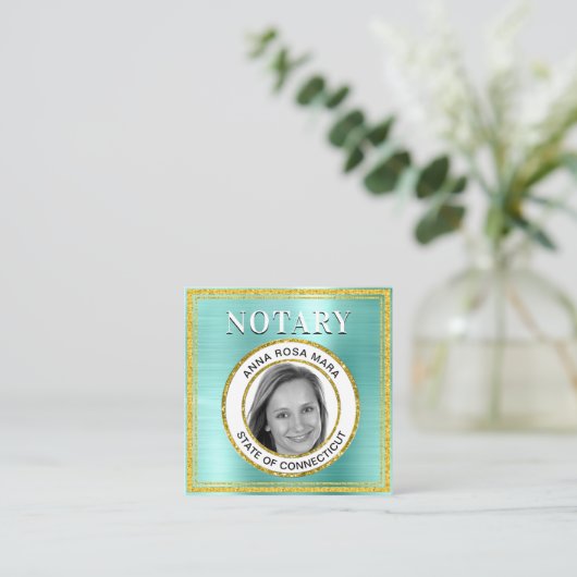 *~*公証人写真メタルアクア調印剤 スクエア名刺 (スタンド正面)