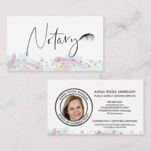 *~*公証人向けペンフェザー署名エージェント写真スターズ 名刺 (正面/裏面)
