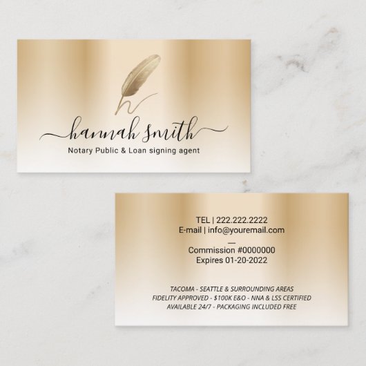 公証人向けローン署名エージェント金ゴールドクイルペンロゴ 名刺 (正面/裏面)