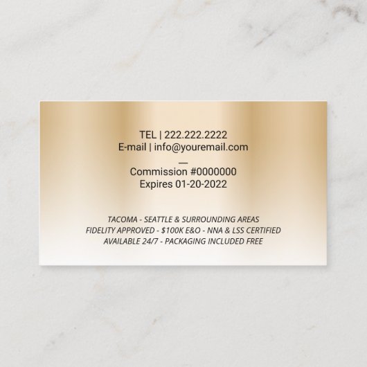 公証人向けローン署名エージェント金ゴールドクイルペンロゴ 名刺 (裏面)