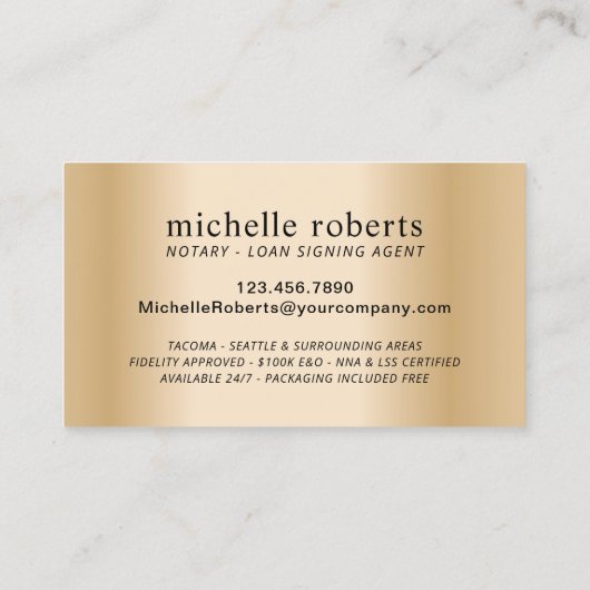 公証人署名エージェモダンントのブラック&金ゴールド写真 名刺 (裏面)