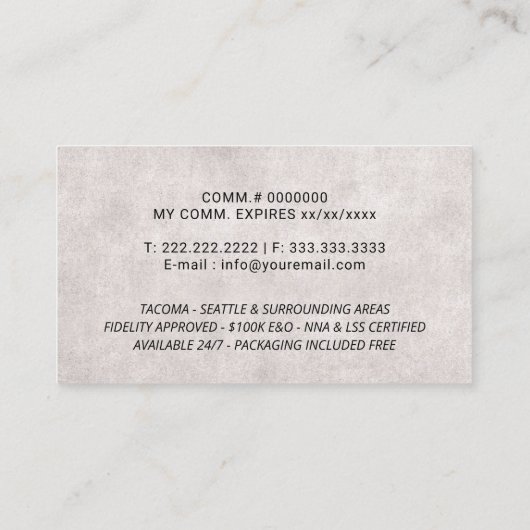 公証人署名エージェントのシグネチャーエレガントブラック 名刺 (裏面)