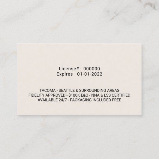 公証人署名エージェントエレガントアイボリー金ゴールド写真 名刺 (裏面)