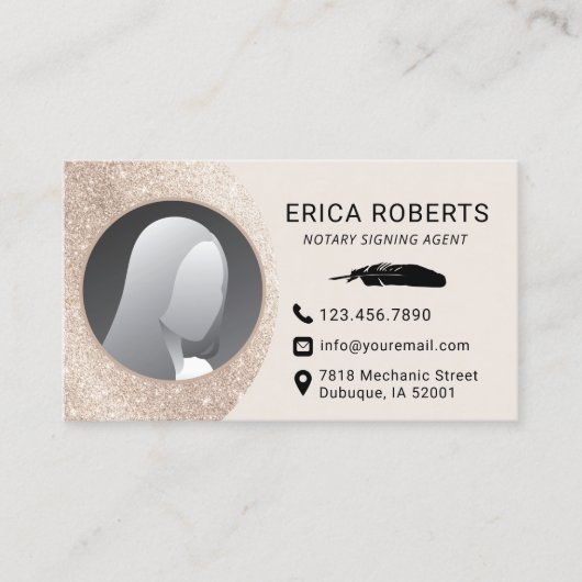 公証人署名エージェントエレガントアイボリー金ゴールド写真 名刺 (正面)