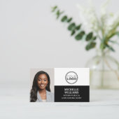 公証人署名エージェントフォトロゴQRコードブラック 名刺 (スタンド正面)