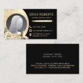 公証人署名エージェントブラック&金ゴールドフローラ写真 名刺 (正面/裏面)