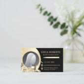 公証人署名エージェントブラック&金ゴールドフローラ写真 名刺 (スタンド正面)