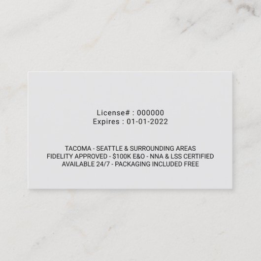 公証人署名エージェントモダンバラ金ゴールドフローラ写真 名刺 (裏面)