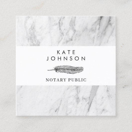 公証人署名エージェント白い大理石のクイルロゴ スクエア名刺 (正面)