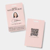 公証人署名エージェント モダンピンク 写真QRコード バッジ (正面&裏面)
