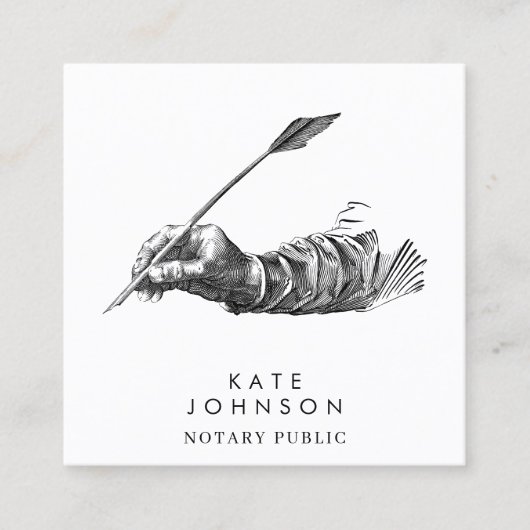 公証人署名代理人フェザーヴィンテージクイルQRコード スクエア名刺 (正面)
