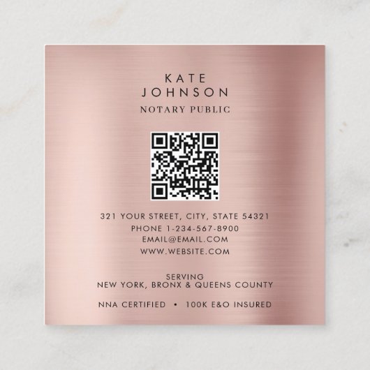 公証人署名代理人フェザーQuillバラ金ゴールド スクエア名刺 (裏面)