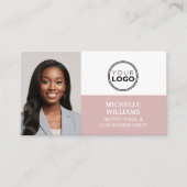 公証人署名代理人フォトロゴQRコードほこりっぽいピンク 名刺 (正面)