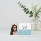 公証人署名代理人フォトロゴQRコードターコイズ 名刺 (スタンド正面)