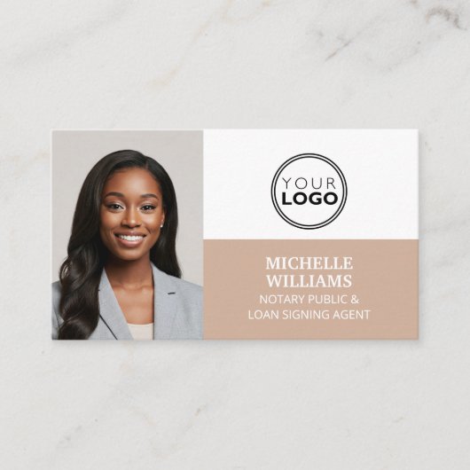 公証人署名代理人フォトロゴQRコードベージュ 名刺 (正面)