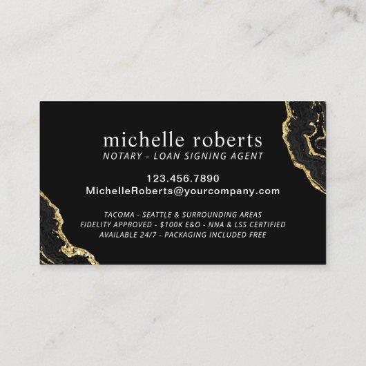 公証人署名代理人モダンブラック金ゴールド瑪瑙の写真 名刺 (裏面)