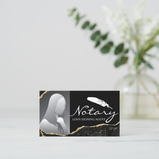 公証人署名代理人モダンブラック金ゴールド瑪瑙の写真 名刺 (スタンド正面)