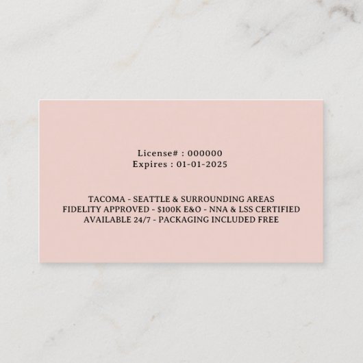 公証人署名代理人ヴィンテージクイルペン赤面ピンク 名刺 (裏面)