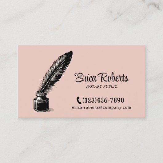 公証人署名代理人ヴィンテージクイルペン赤面ピンク 名刺 (正面)