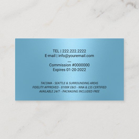 公証人署名用エージェントのライトブルーのクイルのロゴ 名刺 (裏面)