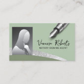 公証人調印代理モダン人Sage Green Photo 名刺 (正面)