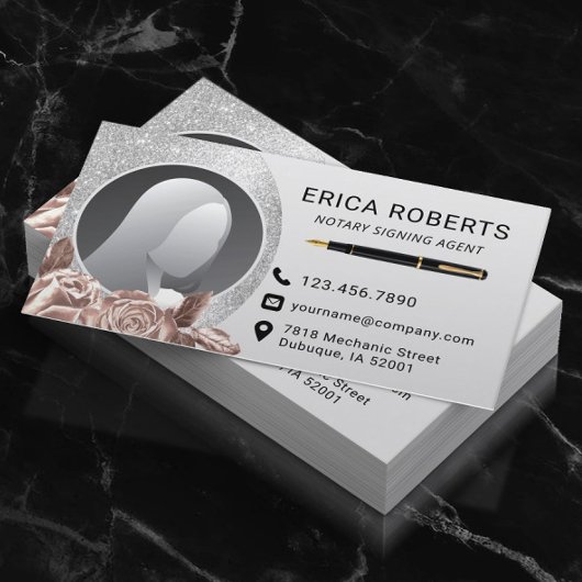 公証人調印代理モダン銀フローラ写真 名刺