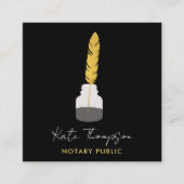 公証人調印剤羽毛クイルペンブラック金ゴールド スクエア名刺 (正面)