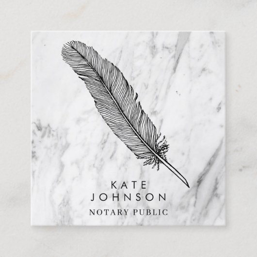 公証人調印剤羽毛大理石モダン石 スクエア名刺 (正面)
