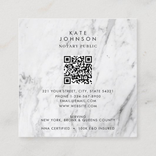 公証人調印剤羽毛大理石モダン石 スクエア名刺 (裏面)