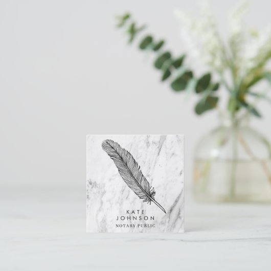 公証人調印剤羽毛大理石モダン石 スクエア名刺 (スタンド正面)